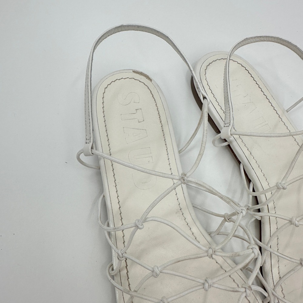 STAUD Gio Knot Sandals White Leather Strappy Cage Flat Sandals Women's 41 / US - Picture 5 of 8